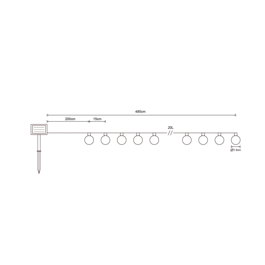 Globo - LED Solární řetěz 20xLED/0,06W/3,2V 285 cm IP44 600 mAh