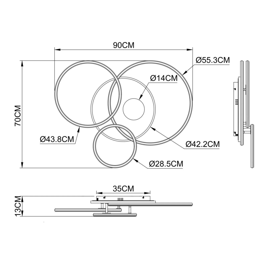 Globo - LED Stmívatelné stropní svítidlo LED/54W/230V 2700-6500K 90x70 cm antracit/zlatá + dálkové ovládání