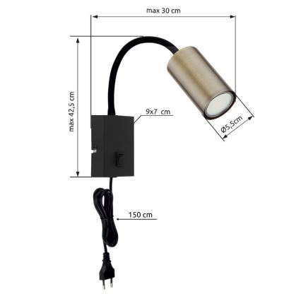 Globo - Flexibilní nástěnná lampa 1xGU10/25W/230V černá/mosaz