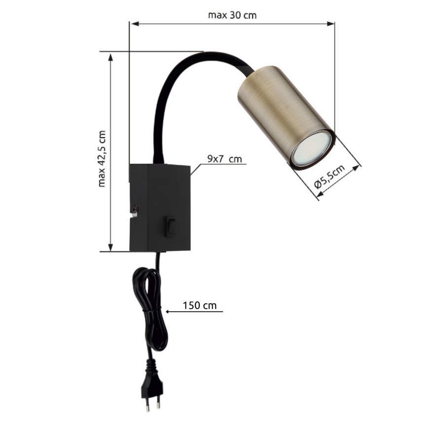 Globo - Flexibilní nástěnná lampa 1xGU10/25W/230V černá/mosaz