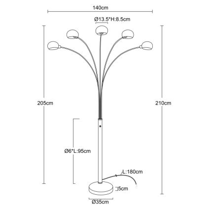 Globo - Stmívatelná stojací lampa 5xE14/40W/230V