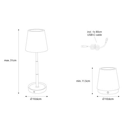 Globo - LED Stmívatelná dotyková nabíjecí stolní lampa LED/1,2W/3V 1200 mAh