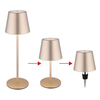 Globo - LED Stmívatelná dotyková nabíjecí venkovní stolní lampa 3v1 LED/3W/5V 3000/4000/5000K IP54 1800 mAh mosaz