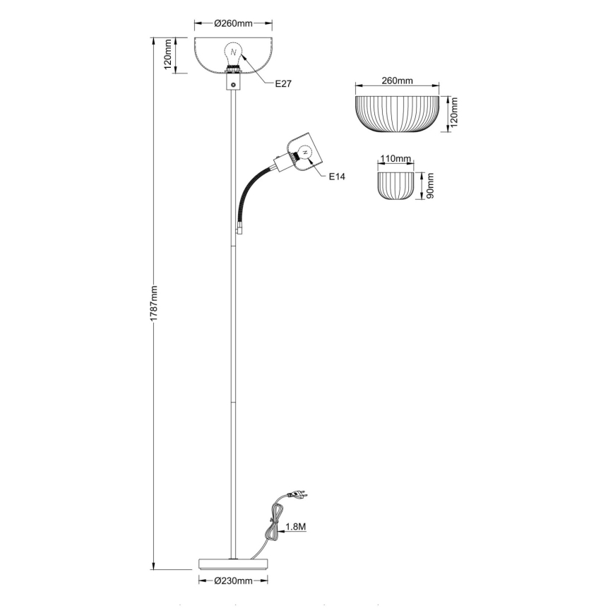Globo - Stojací lampa 1xE27/40W/230V + 1xE14/25W