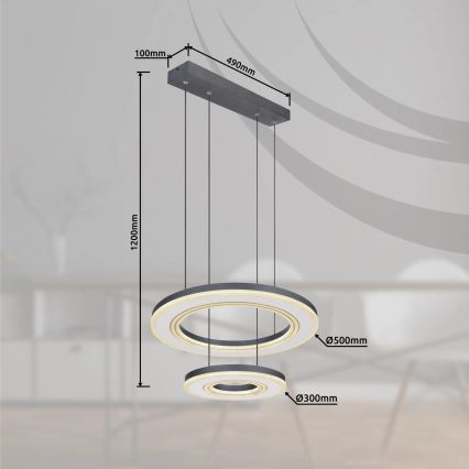 Globo - LED Stmívatelný lustr na lanku LED/50W/230V 2700-6000K pr. 50 cm černá + dálkové ovládání