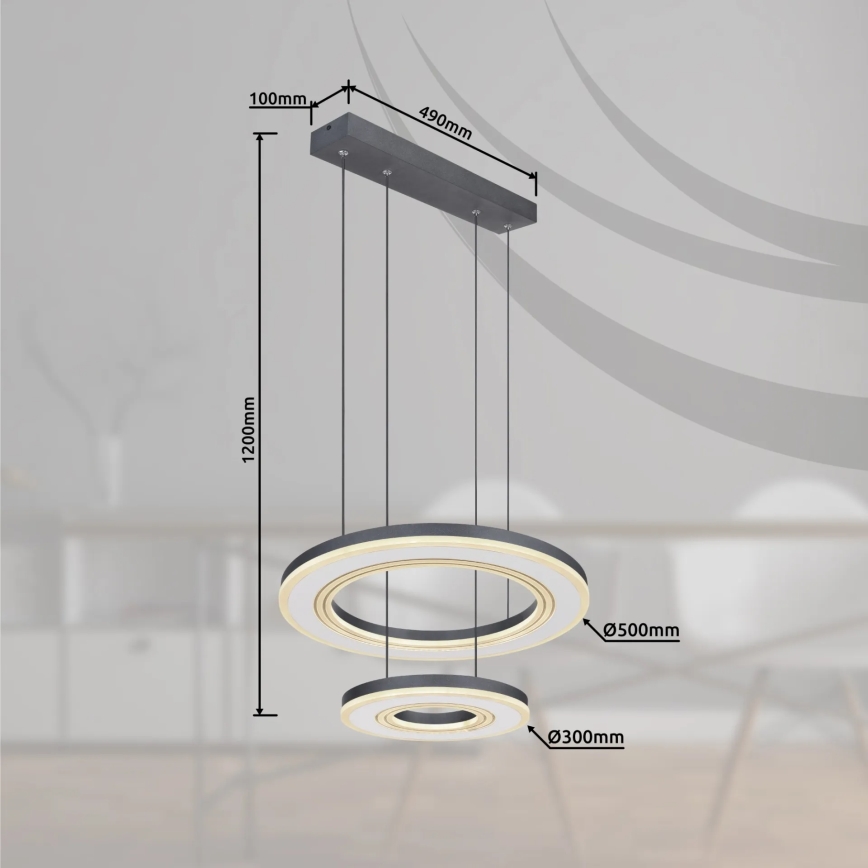 Globo - LED Stmívatelný lustr na lanku LED/50W/230V 2700-6000K pr. 50 cm černá + dálkové ovládání