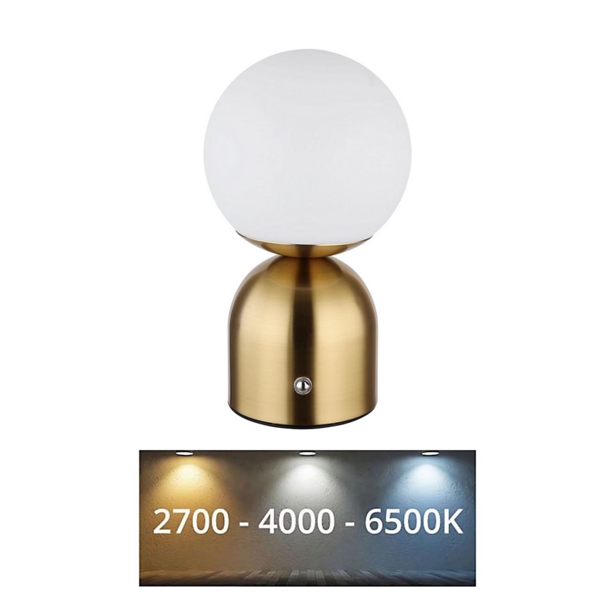 Globo - LED Stmívatelná dotyková stolní lampa LED/2,5W/3,7V 2700K/4000K/6500K 1800 mAh USB mosaz