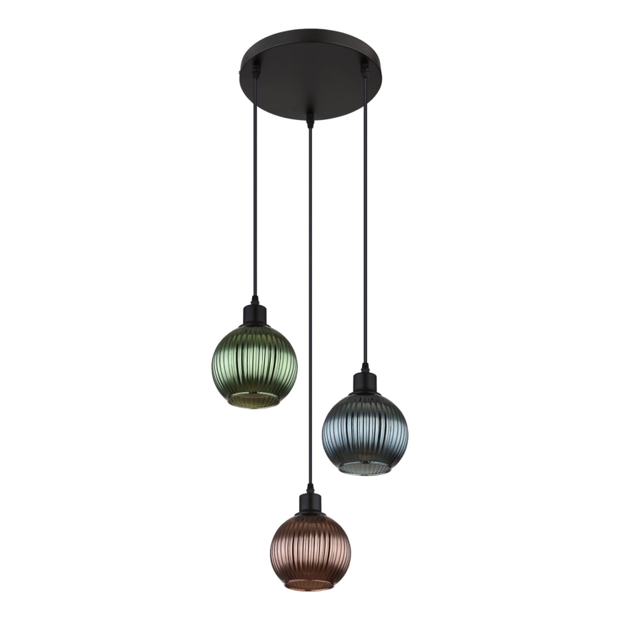 Globo - Lustr na lanku 3xE27/25W/230V pr. 36 cm měď/zelená/modrá