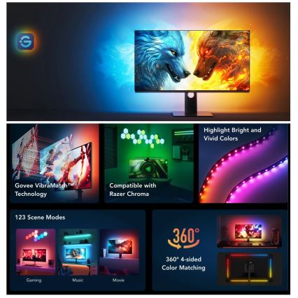Govee - Dreamview G1 Smart LED RGBIC podsvícení monitoru 27-34" Wi-Fi