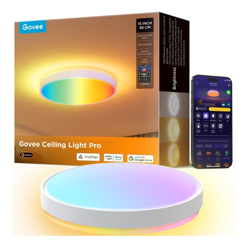 Govee - LED RGBIC Stmívatelné stropní svítidlo LED/49W/230V 2700-6500K Wi-Fi
