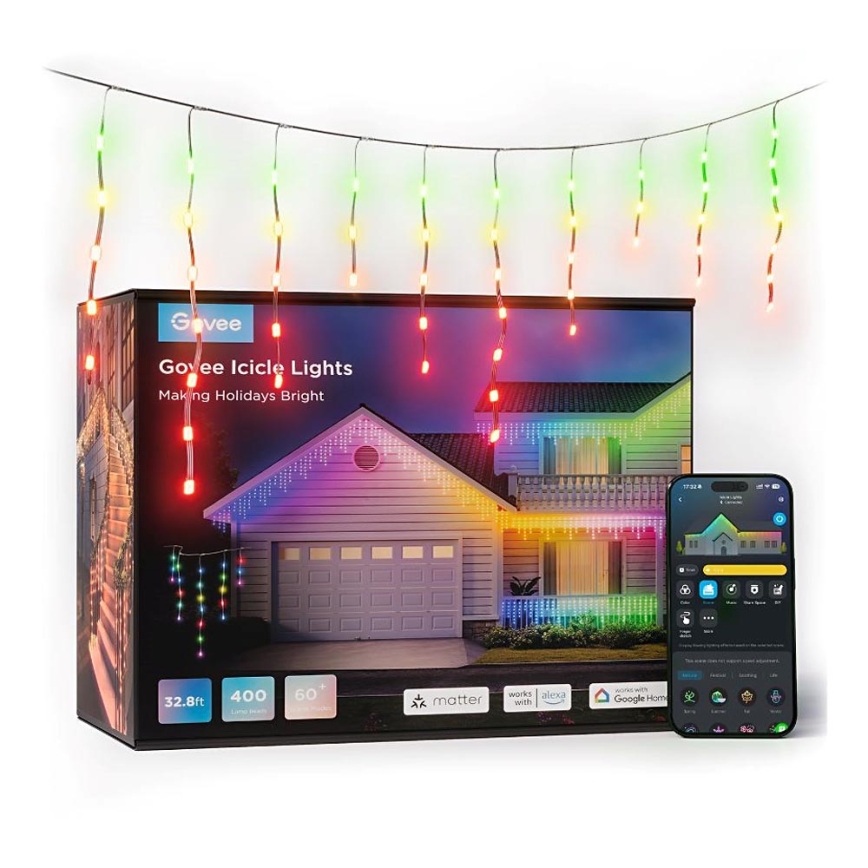 Govee - LED RGBIC Venkovní řetěz Smart rampouchy 10m Wi-Fi Matter IP65