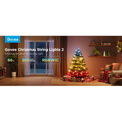 Govee - LED RGBICW Venkovní vánoční řetěz 2700-6500K 20m Wi-Fi Matter IP66