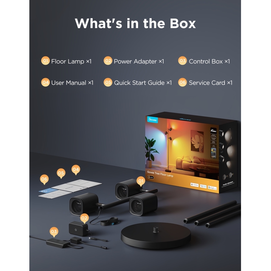 Govee - LED RGBICWW Stmívatelná stojací lampa TREE MATTER LED/48W/230V Wi-Fi