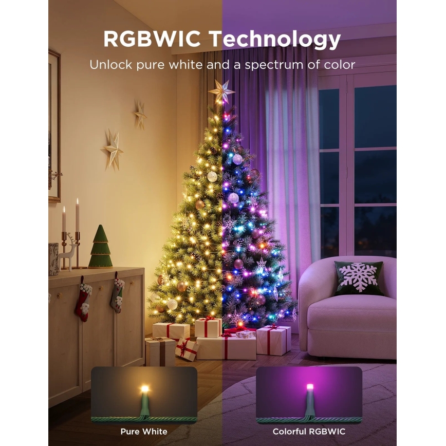 Govee - LED RGBWIC Venkovní vánoční řetěz 2700-6500K 30m Wi-Fi Matter IP65
