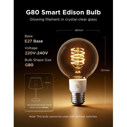 Govee - LED RGBWW Stmívatelná žárovka Smart MATTER G80 E27/5W/230V 2700-6500K Wi-Fi