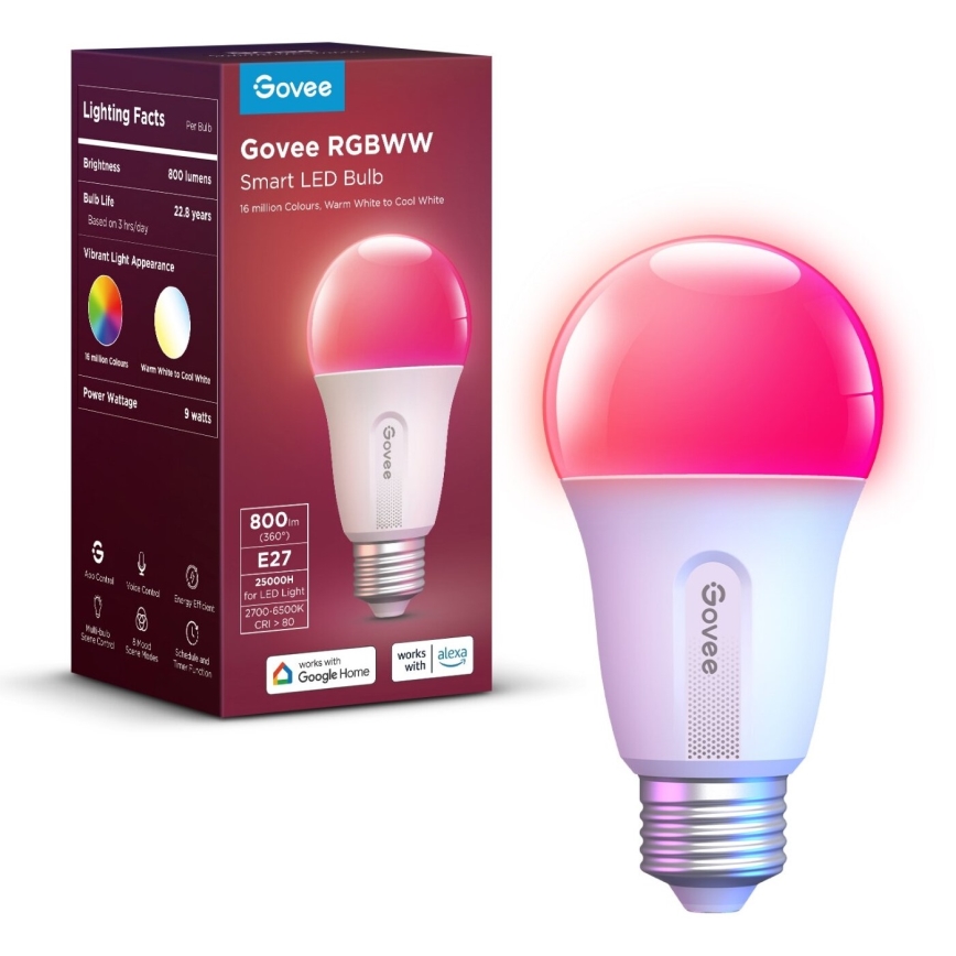 Govee - LED RGBWW Stmívatelná žárovka Smart E27/9W/230V 2700-6500K Wi-Fi