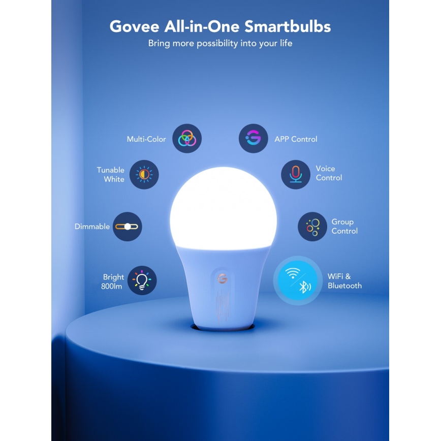 Govee - LED RGBWW Stmívatelná žárovka Smart E27/9W/230V 2700-6500K Wi-Fi