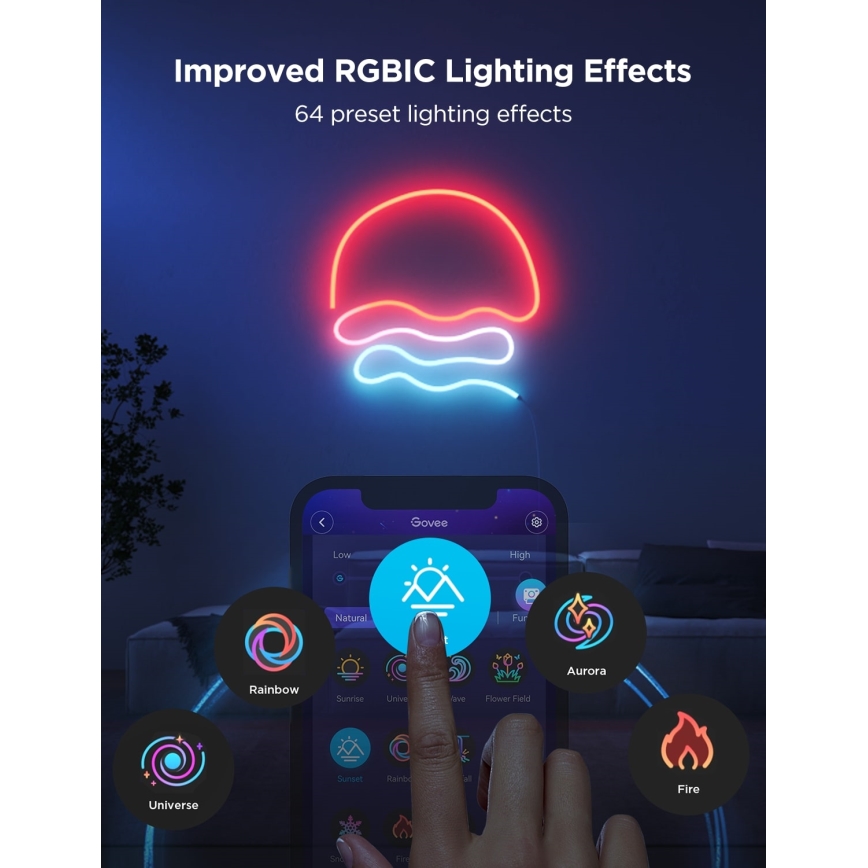 Govee - Neon 2 MATTER ohebný LED pásek 3m RGBIC Wi-Fi