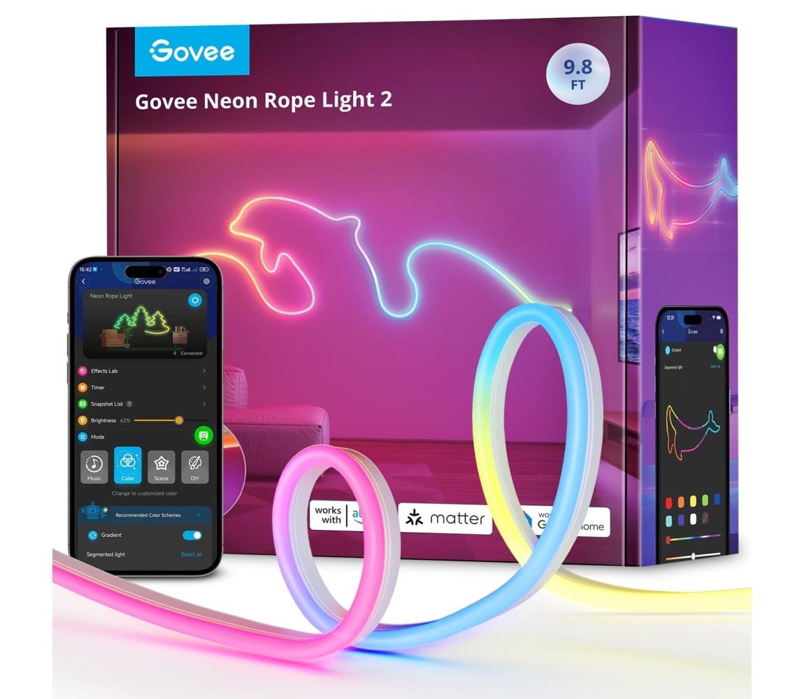 Govee Govee - Neon 2 MATTER ohebný LED pásek 3m RGBIC Wi-Fi IP67
