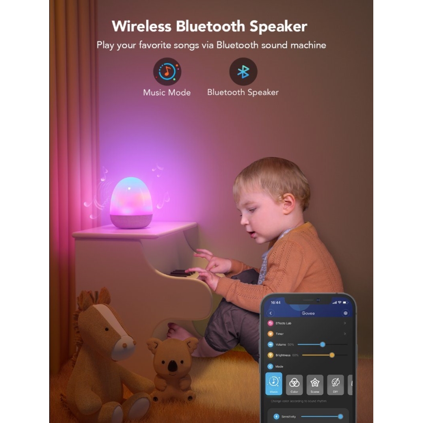 Govee - RGBIC Noční Smart LED světlo s reproduktorem Wi-Fi