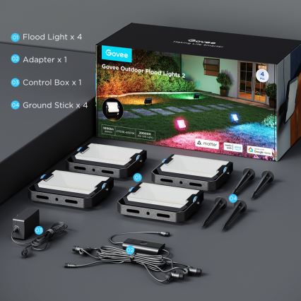 Govee - SADA 4x LED RGBICWW Stmívatelný reflektor LED/24W/230V IP66 Matter Wi-Fi