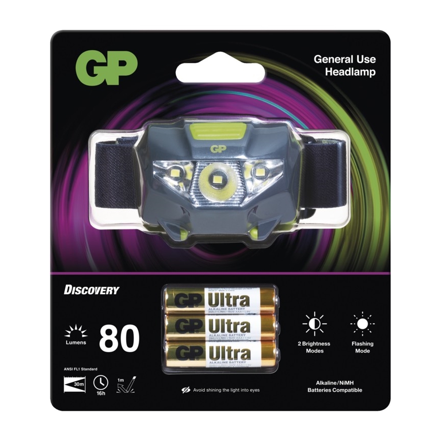 GP LED Čelovka DISCOVERY 1xLED/3xAAA