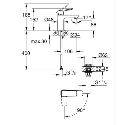 GROHE 1018612430 - Umyvadlová baterie DICE S černá