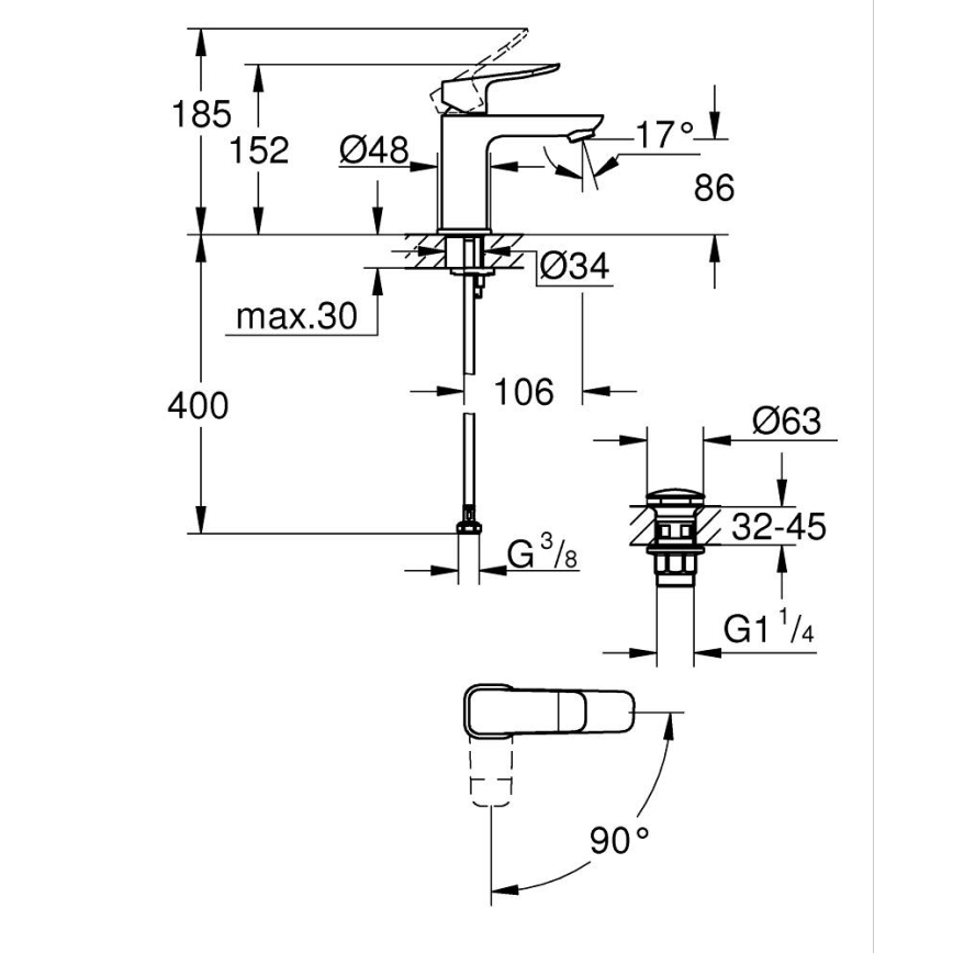 GROHE 1018612430 - Umyvadlová baterie DICE S černá