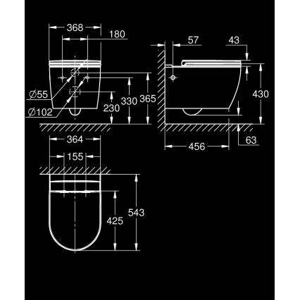 GROHE 103848SH00 - Závěsné WC START ROUND CERAMIC 368 × 543 mm durobílá