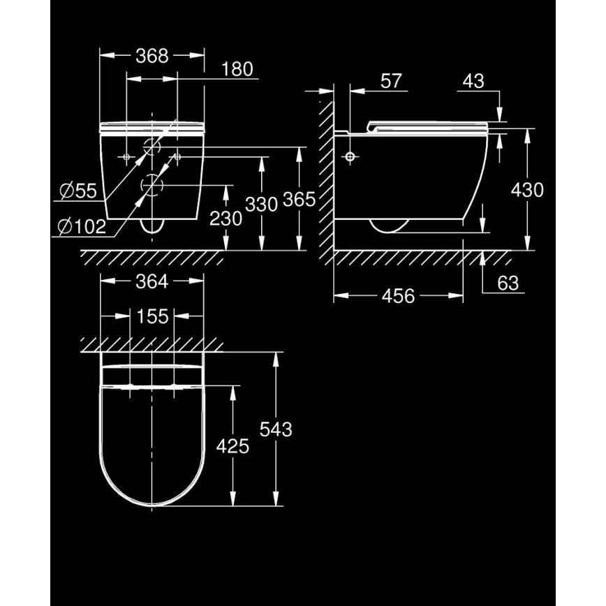 GROHE 103848SH00 - Závěsné WC START ROUND CERAMIC 368 × 543 mm durobílá