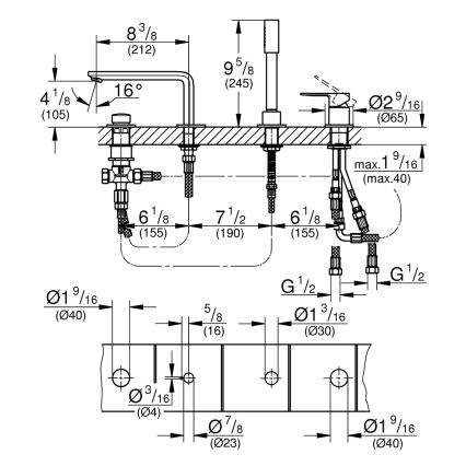 GROHE 19577001 - Vanová čtyřotvorová kombinace LINEARE lesklý chrom