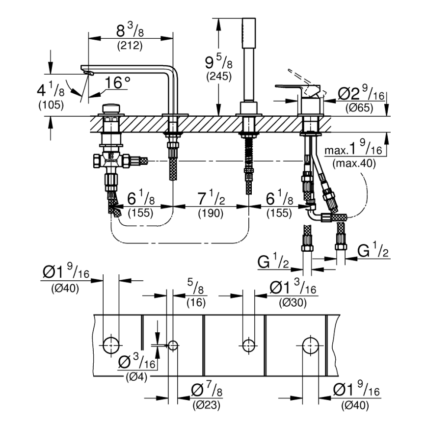 GROHE 19577001 - Vanová čtyřotvorová kombinace LINEARE lesklý chrom