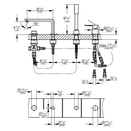 GROHE 19577001 - Vanová čtyřotvorová kombinace LINEARE lesklý chrom