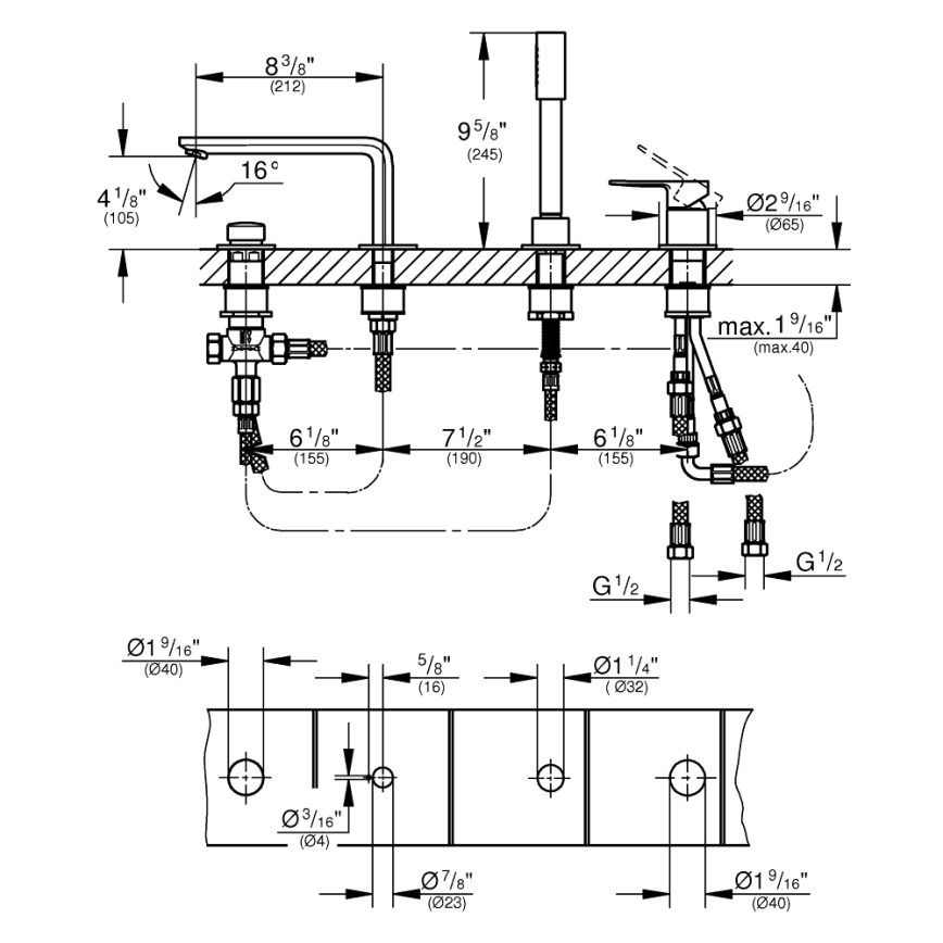 GROHE 19577001 - Vanová čtyřotvorová kombinace LINEARE lesklý chrom