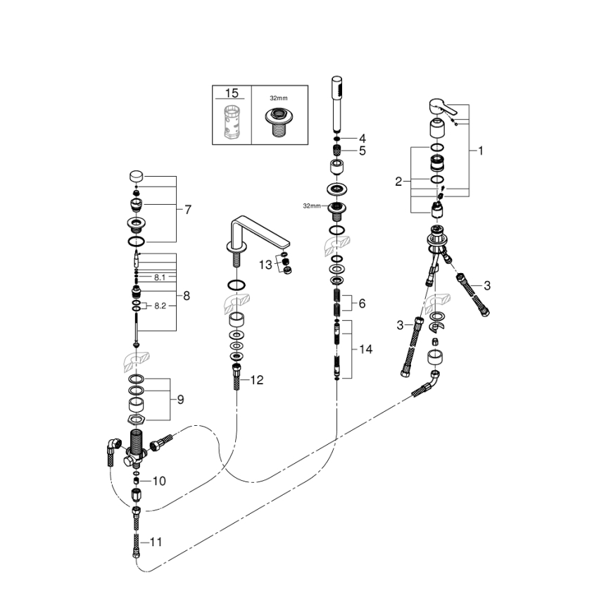 GROHE 19577001 - Vanová čtyřotvorová kombinace LINEARE lesklý chrom