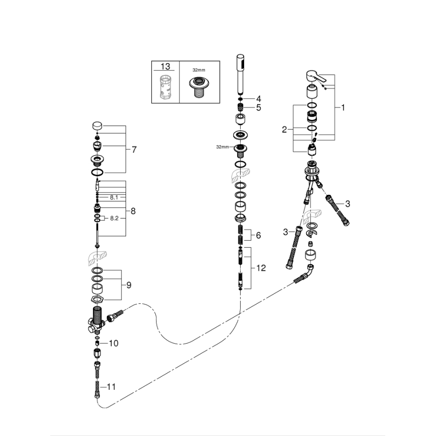 GROHE 19965001 - Vanová tříotvorová baterie LINEARE lesklý chrom