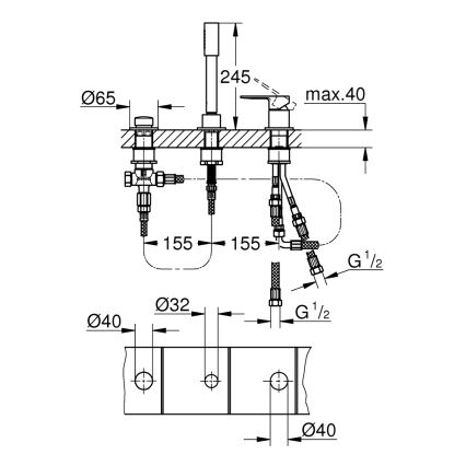 GROHE 19965001 - Vanová tříotvorová baterie LINEARE lesklý chrom