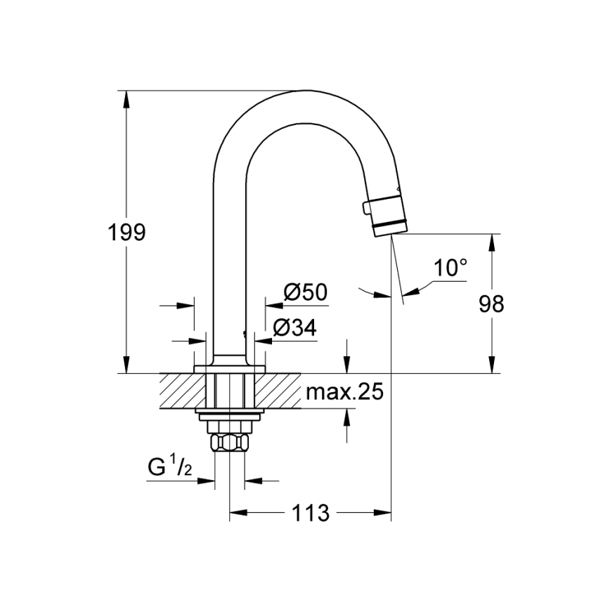 GROHE 20201000 - Stojánkový ventil UNIVERSAL 113 mm lesklý chrom