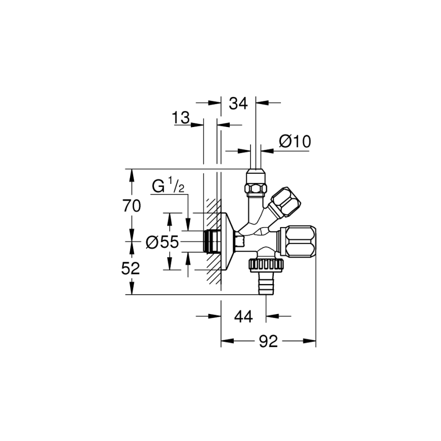 GROHE 22036000 - Kombi-rohový ventil ORIGINAL WAS® DN 15 lesklý chrom