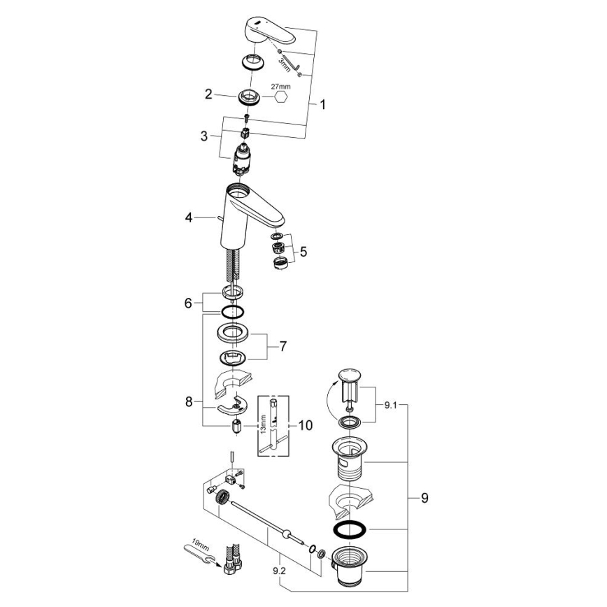 GROHE 23049002 - Umyvadlová baterie EURODISC COSMOPOLITAN velikost S chrom