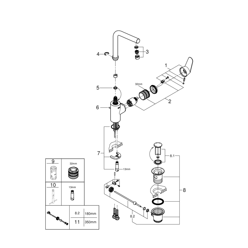 GROHE 23054003 - Umyvadlová baterie EURODISC COSMOPOLITAN velikost L chrom