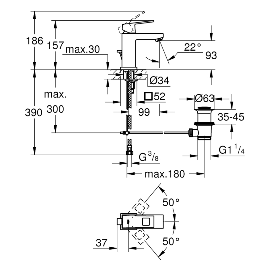 GROHE 2312700E - Umyvadlová baterie EUROCUBE velikost S lesklý chrom