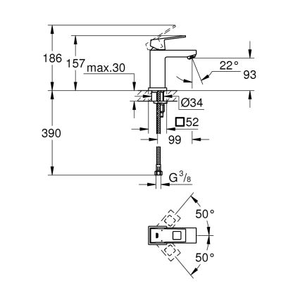 GROHE 2313200E - Umyvadlová baterie EUROCUBE velikost S lesklý chrom