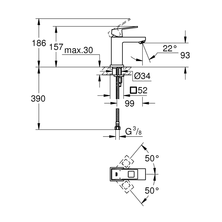 GROHE 2313200E - Umyvadlová baterie EUROCUBE velikost S lesklý chrom
