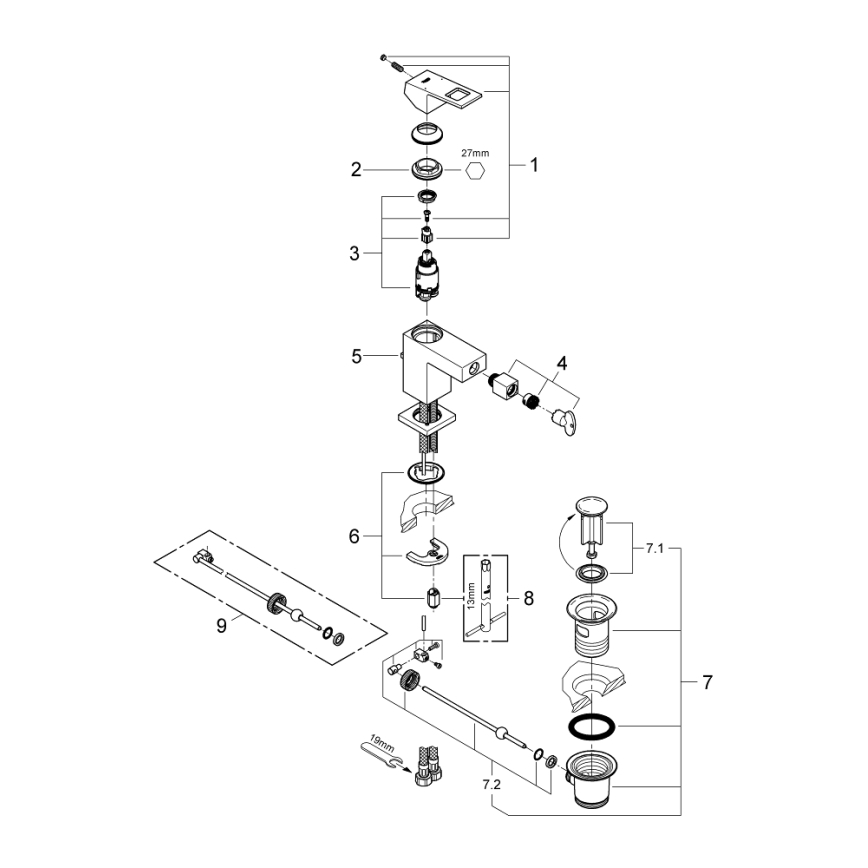 GROHE 23138000 - Bidetová baterie EUROCUBE velikost S lesklý chrom