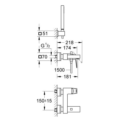 GROHE 23141000 - Vanová sada s baterií EUROCUBE DN 15 lesklý chrom
