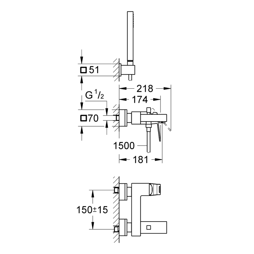 GROHE 23141000 - Vanová sada s baterií EUROCUBE DN 15 lesklý chrom