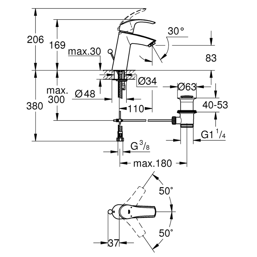 GROHE 23322001 - Umyvadlová baterie EUROSMART DN 15 lesklý chrom