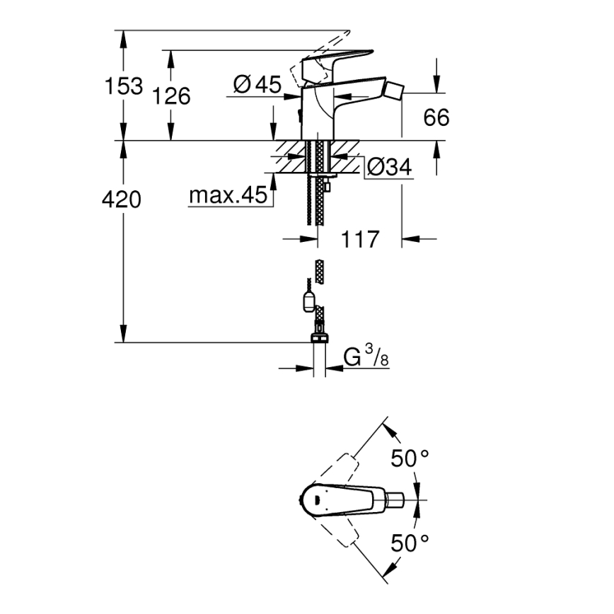 GROHE 23332001 - Bidetová baterie BAUEDGE velikost S lesklý chrom