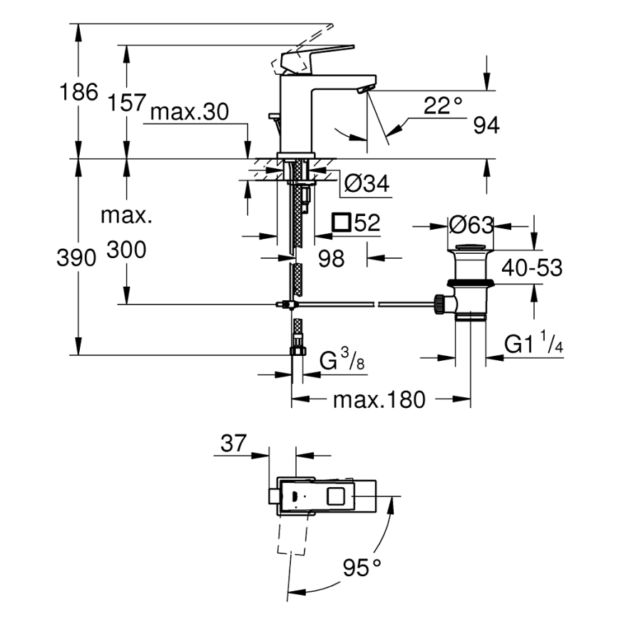 GROHE 2339000E - Umyvadlová baterie EUROCUBE DN 15 lesklý chrom
